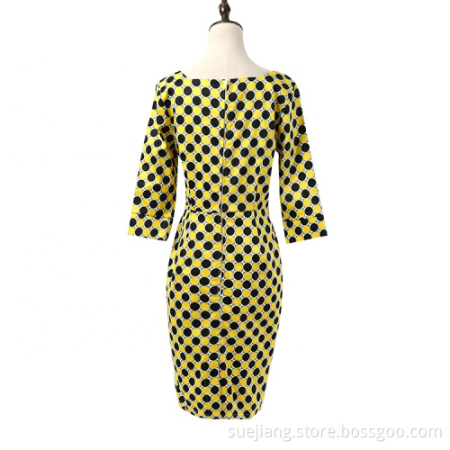 colorful geometric print women midi office dresses